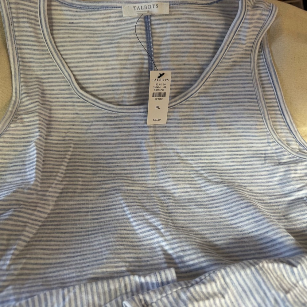 Talbots NWT Light Gray & White Striped Tank Top -Petite Large